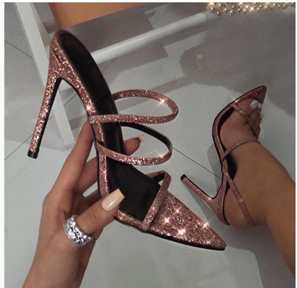 

стилет высоких каблуках розовый цвет летних женщин сандалии сексуальный открытый носок узкая полоса тонкий каблук свадебное платье обувь, Black