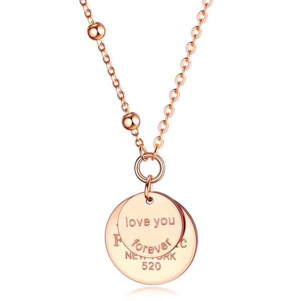 

rose gold necklace forever love double layer necklace stainless steel round pendant clavicle chain gb1578, Silver