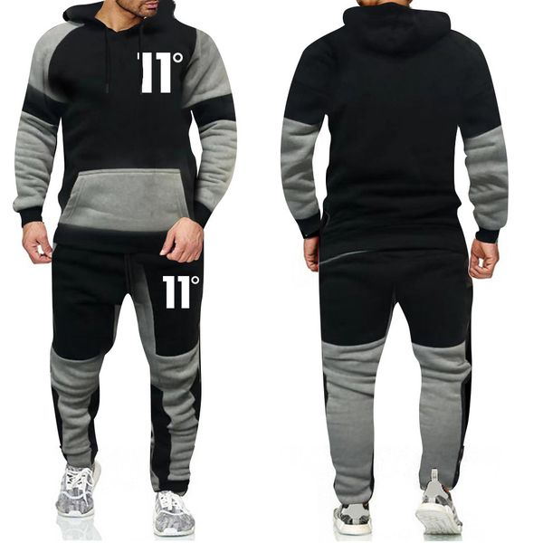 

2020 new men's plus size fight color sweater print 11 hooded suit europe and the united states men's tracksuits, Gray