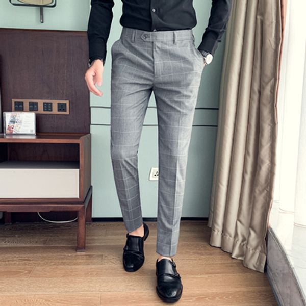 

trendy men's pants autumn and winter 2019 new thickened slim feet british casual business men's trousers, Black