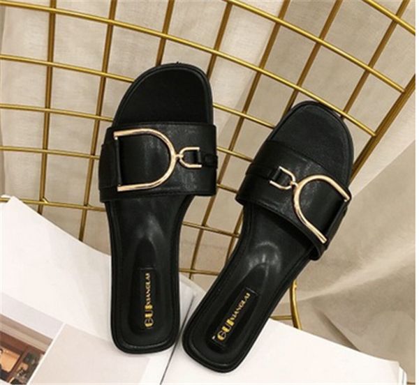 

2020name brand leather shoes, wool slippers, buckle, fashion women's wear, casual wool mill, new delivery, Black