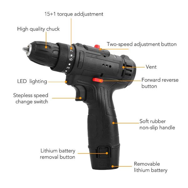 

multifunctional cordless 12v electric impact drill power tools high-power rechargeable wireless home diy electric screwdriver