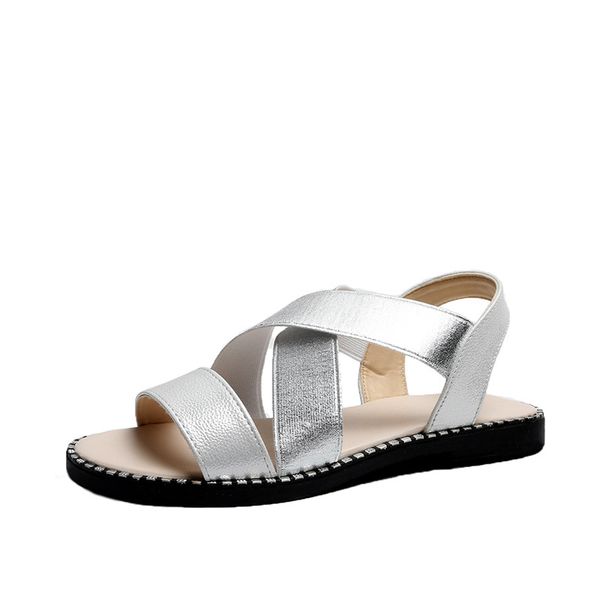 

women's sandals ladies flat seaside shoes women glitter pu leather woman sewing open toe female fashion summer 2020 size 36-41, Black