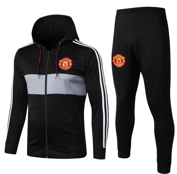 

hoodie 2019/20 manchester tracksuit survetement veste set pogba football jacket kit soccer chandal lukaku united 2019 2020 full zipper swea, Black