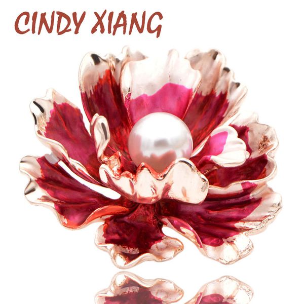 

cindy xiang 2 colors available enamel peony brooches for women large wedding flower pin brooches new design coat jewelry gift, Gray