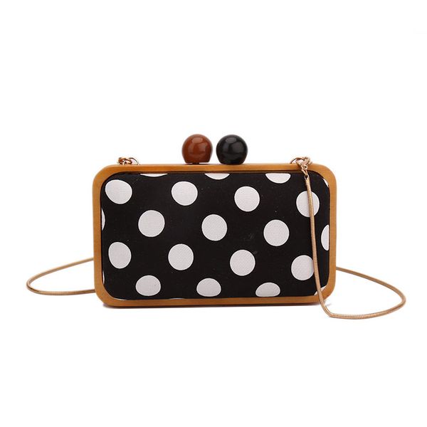 

fashion polka dot design messenger bag fashion wood style women's party clutch bag chains purse ladies mini shoulder flap