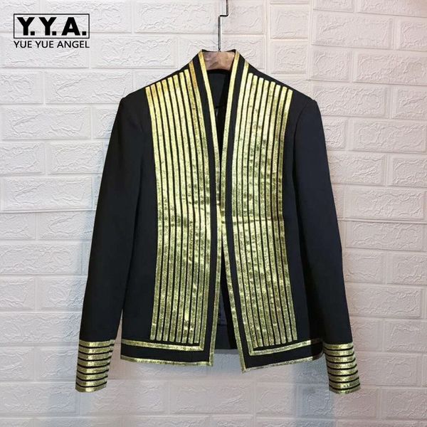 

euro punk night show wear golden rim mens blazer autumn new fashion long sleeve  collar slim fit big size male short coats, White;black