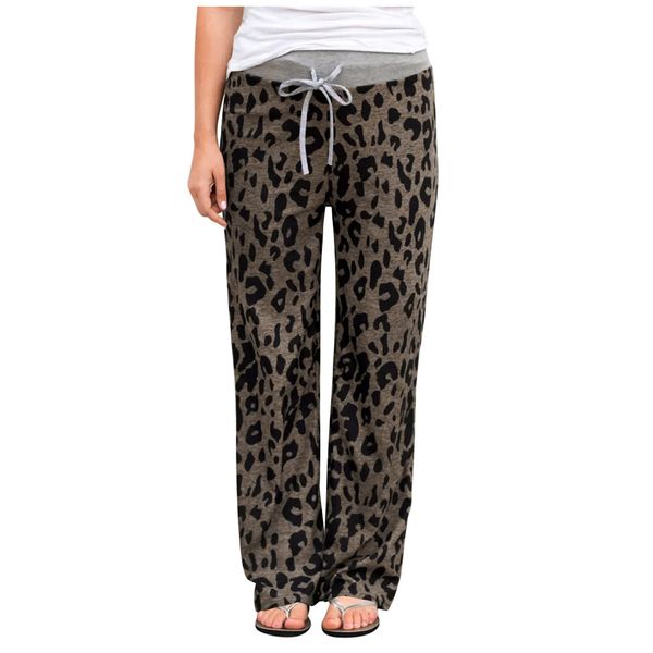 

womens casual leopard print 2019 new women winter pant comfy stretch drawstring loose wide leg lounge pants #35, Black;white
