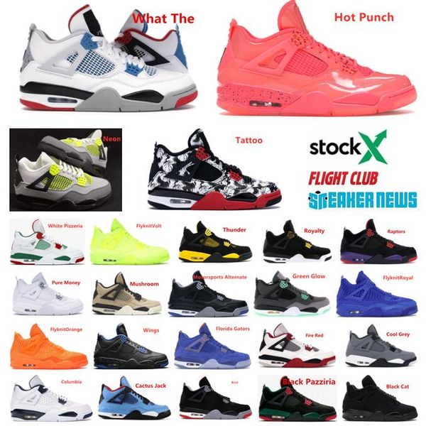 

4 4s mens basketball shoes neon what the cool grey bred black gum sneakers sports shoes with stock x box