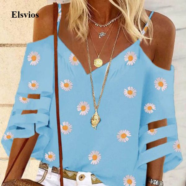 

summer off shoulder women beach blouse v neck floral print shirt blusa elegant short sleeve sheer mesh backless shirts, White