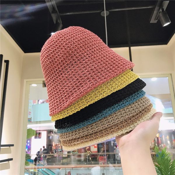 

all-match hollowed-out breathable fisherman bucket hat women's summer sunshade small face-covering thin bucket hat, Blue;gray