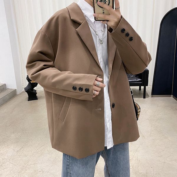 

men's suits & blazers spring korean blazer fashion solid color business casual dress jacket men streetwear wild loose suit mens m-2xl, White;black
