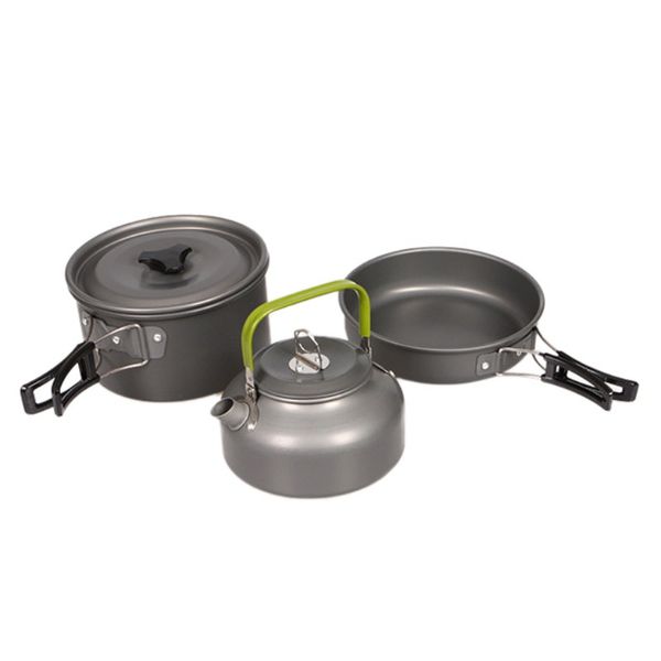 

portable outdoor camping cooking set for 2-3 person teapot coffee kettle cooking pots and pans outdoor tablewares
