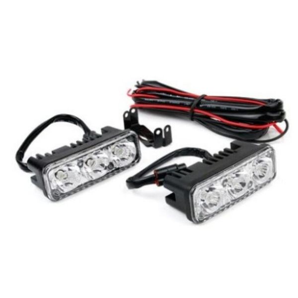 

2x universal 3 led super white high power car drl daytime running light fog lamp