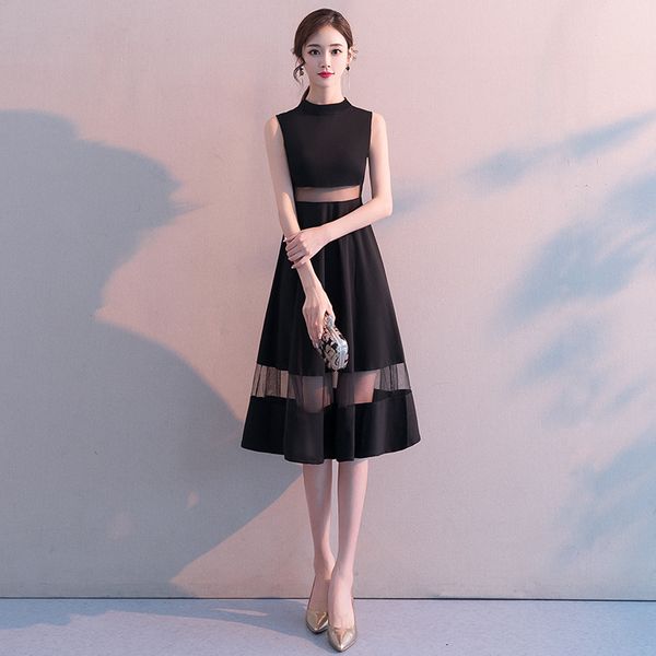 

black evening dress new party elegant mid long party party dress, Black;red