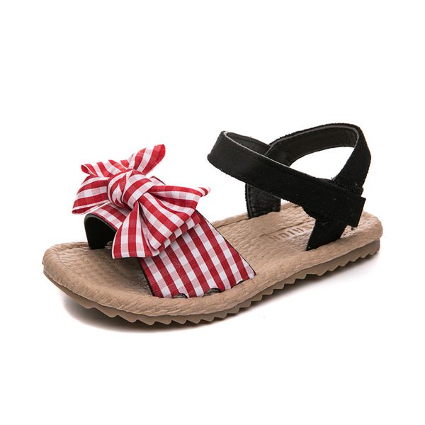 

sandals baby girl summer 2021 kids beach shoes bow sweet cute, Black;red