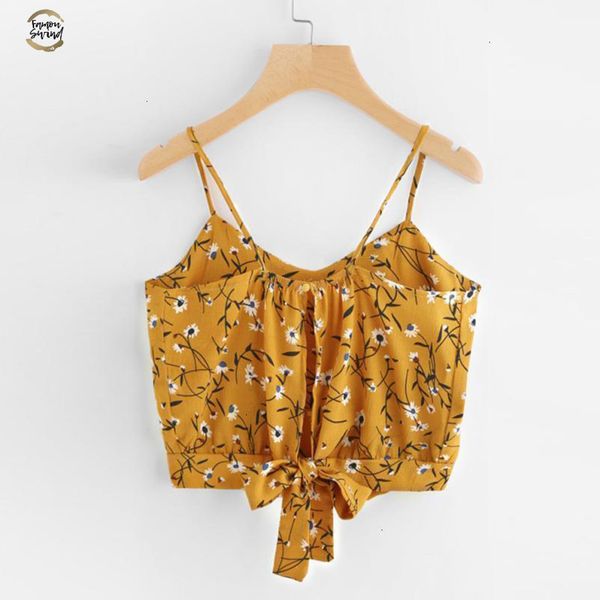 

crop camisole fashion v neck tank women sleeveless floral print vest female 18jun19, White