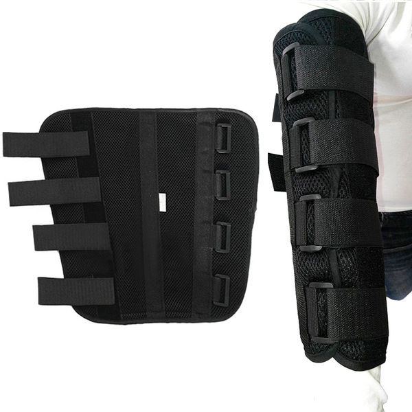 

adjustable elbow joint recovery arm splint brace support protect band belt strap with 3 fixed steel plates for children adults, Black;gray