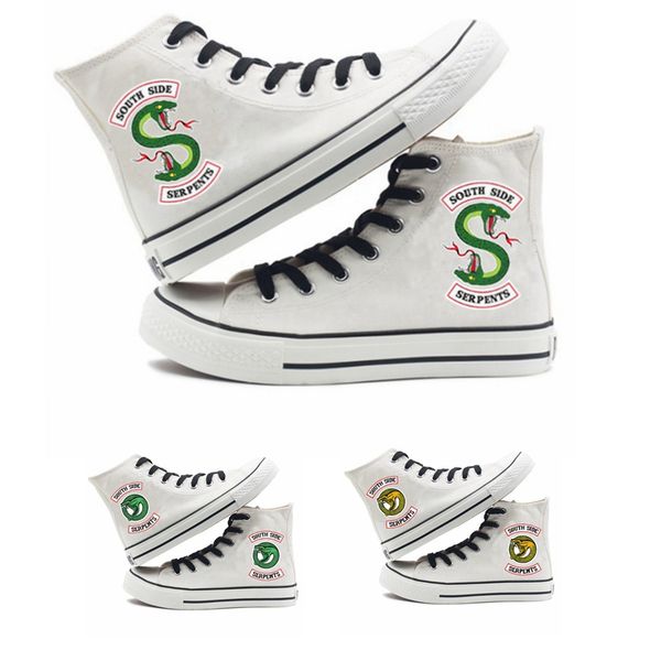 

women men riverdale south side serpents printed high canvas shoes casual leisure shoes, Black