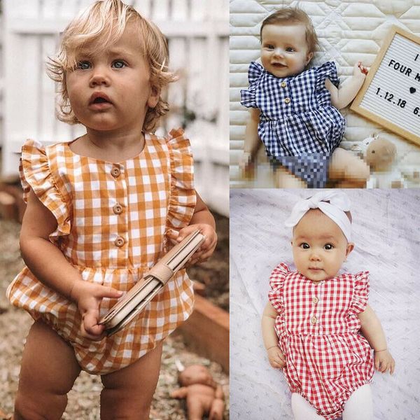 Ins Bebê Meninas Manta Romper Moda Verão Ruffle Sem Mangas Lattice Impresso Infantil Jumpsuit 2019 Novo Criança Onesie Y1332