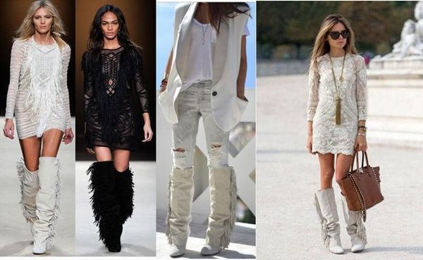 

women brand suede leather boots wedge winter shoes high heeled women boots fringe tassel knee high long boots ship, Black