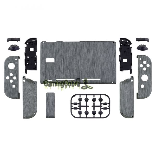 

brushed silver patterned soft touch grip console back plate, controller housing shell with full set buttons for nintendo switch