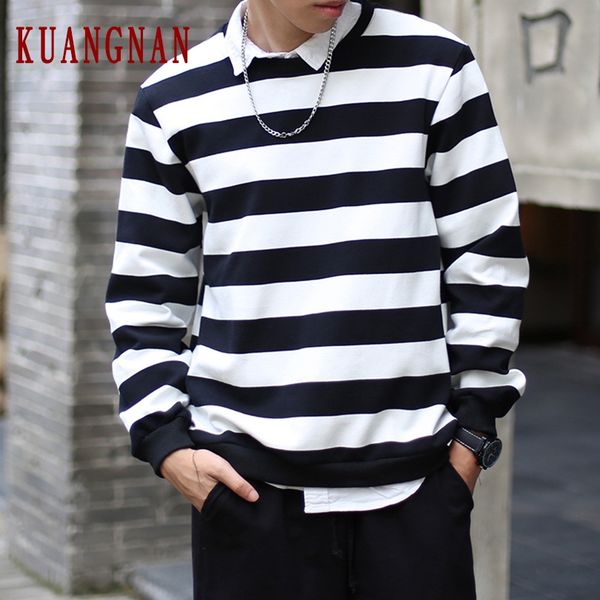 

kuangnan striped sweatshirt men japanese streetwear hip hop harajuku sweatshirts men clothing sweatshirt 5xl 2019 autumn, Black