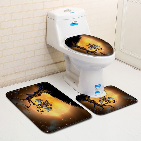 

halloween bathroom mat shower decoration night bats printed mat bath carpet anti slip flannel toilet seat cover bath mat set