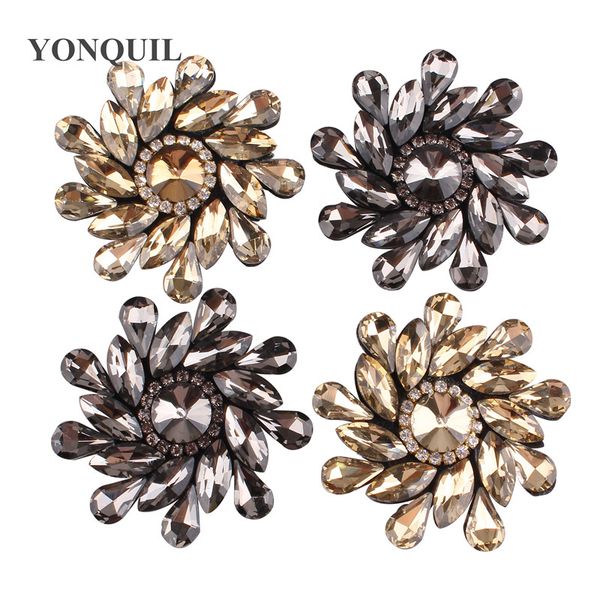 

round new rhinestones buckle clear crystal 5 cm size big sewing on rhinestone applique wedding dress hats diy accessories 12pcs/lot, Gray