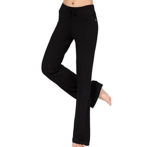 

nducjsi high waist pants women sport stretch bandage flare broad leg dance yuga wide leg pants long plus size trousers, Black;white