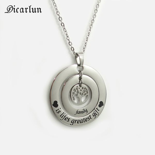 

dicarlun tree of life pendant three circle necklace family jewelry parents gift father mother mum dad stainless steel collares, Silver