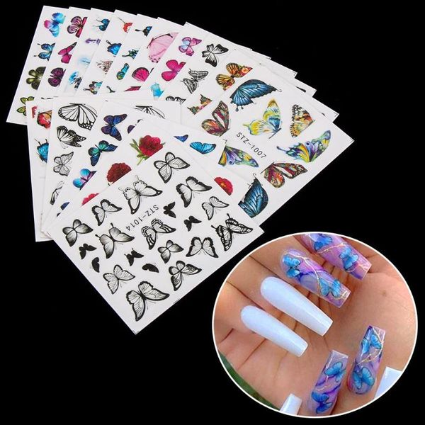 2020 nuovo design farfalla adesivo per unghie trasferimento dell'acqua decalcomania moda donna fiore nail art decor manicure caldo colorato