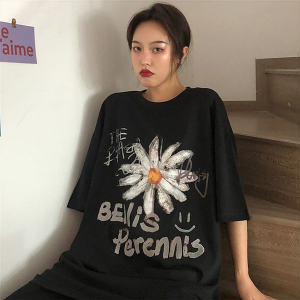 

short-sleeved t-shirt female 2020 white sky blue loose t-shirt coat ins stylish cotton medium and long top