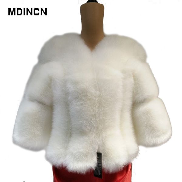 

mdincn mink coats women 2019 winter new fashion faux fur coat elegant thick warm outerwear fake fur jacket, Black