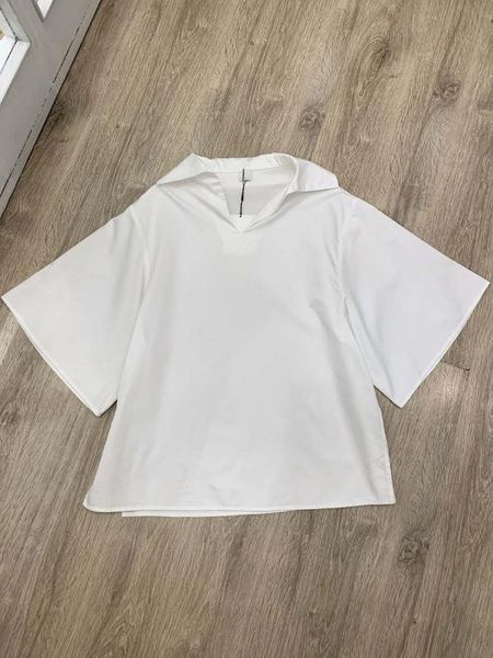 

women shirt 2020 summer cotton half sleeve stand-up loose blouse white shirt