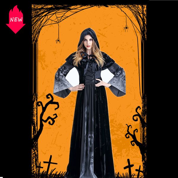 

halloween female death gown horror ghost bar cosplay costume death vampire clothing cloak wizard witch cos 2019 new, Black;red