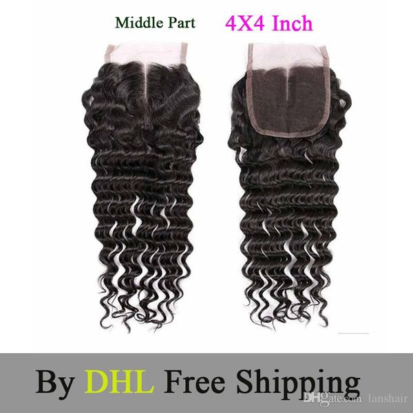 

deep wave lace closure peruvian virgin hair 4x4 lace closure 100% unprocessed human hair brazilian malaysia deep wave lace closure by dhl, Black;brown