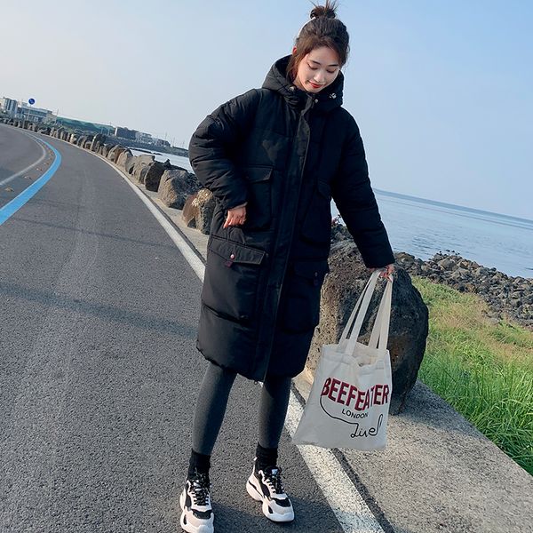 

2019 new arrival slim women winter jacket cotton warm thicken ladies coat long coats big pocket parka womens jackets, Black