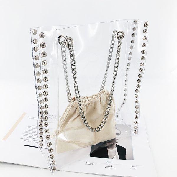 

2020 summer bag rivet bag chain portable transparent jelly pvc daughter shoulder