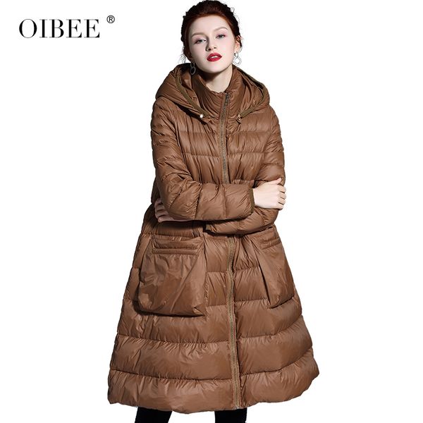 

oibee2018 european goods fashion women's new over the knee long down jacket hooded big swing down jacket thick coat, Black