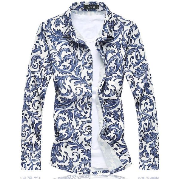 

men's long sleeve shirts slim fit big size -5xl 6xl 7xl spring autumn floral breathable new fashion blouses shirt, White;black