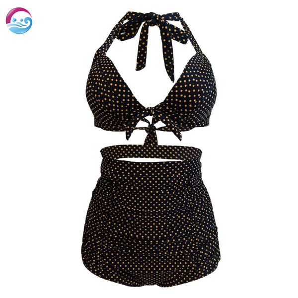 

european and american amazon new swimsuit cross-border bandage high waist bikini polka dot split swimsuit womens foreign trade wholesale, White;black