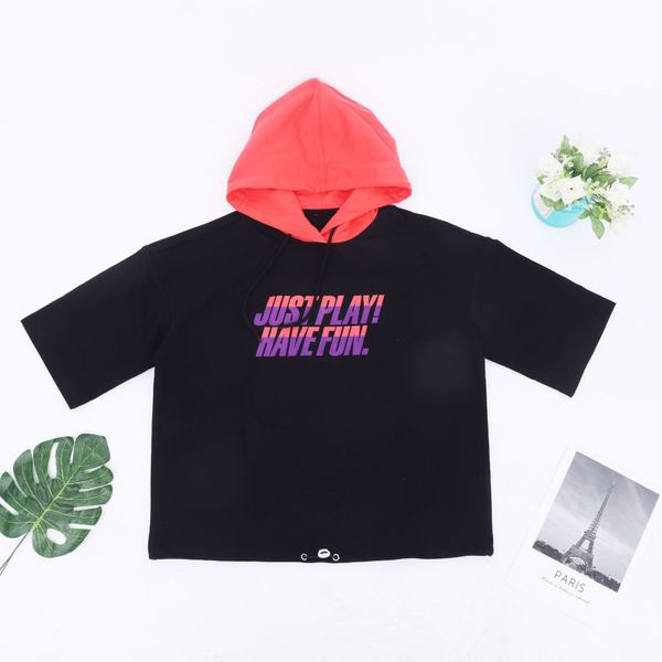 

2020 thin hair girl casual short-sleeved t-shirt ring ring hood t-shirt for girls sweet fat and thin, White