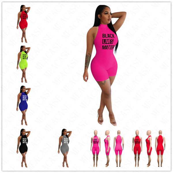 

new black lives matter print designer women bodysuit jumpers ladies summer sleeveless rompers overalls one piece shorts clothes d62208, Black;white