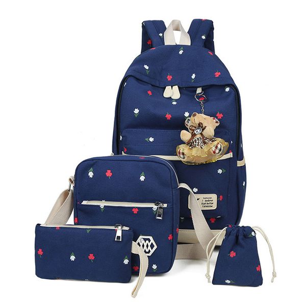 

fashion canvas backpack 4pcs/set women school backpacks schoolbag for teenager girl and boys rucksack moclila shoulder bag