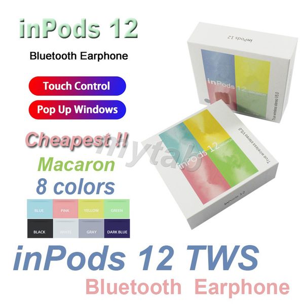 

macaron color 8 colors inpods12 tws true headphones wireless stereo inpods 12 i12 earbuds touch earphone with charging box pop up windows