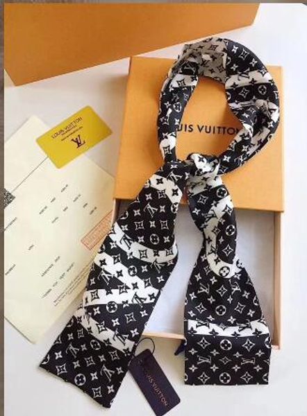 

2020 Fashion brand summer small thin scarf hair bag ribbon alphabet flower silk scarf for