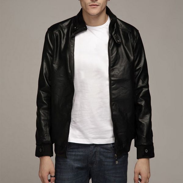 

mjartoria 2019 leather jacket men coats 3xl brand pu outerwear men business casual winter faux fur male jacket, Black