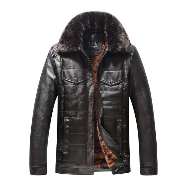 

winter motorcycle male leather jacket men windbreaker pu jackets male outwear warm baseball jackets faux fur clothes fleece, Black