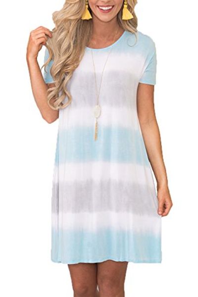 

chvity women loose casual short sleeve tie dye dress t-shirt dress with pockets, Black;gray